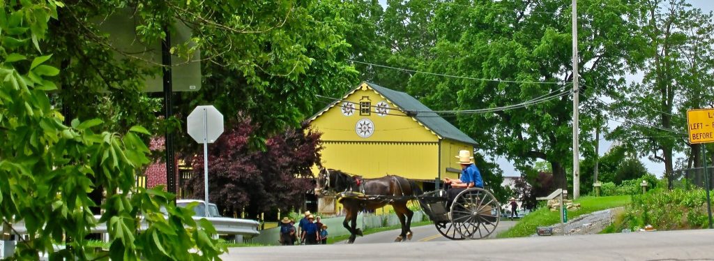 Ressler Mill Barn with horse and buggy.